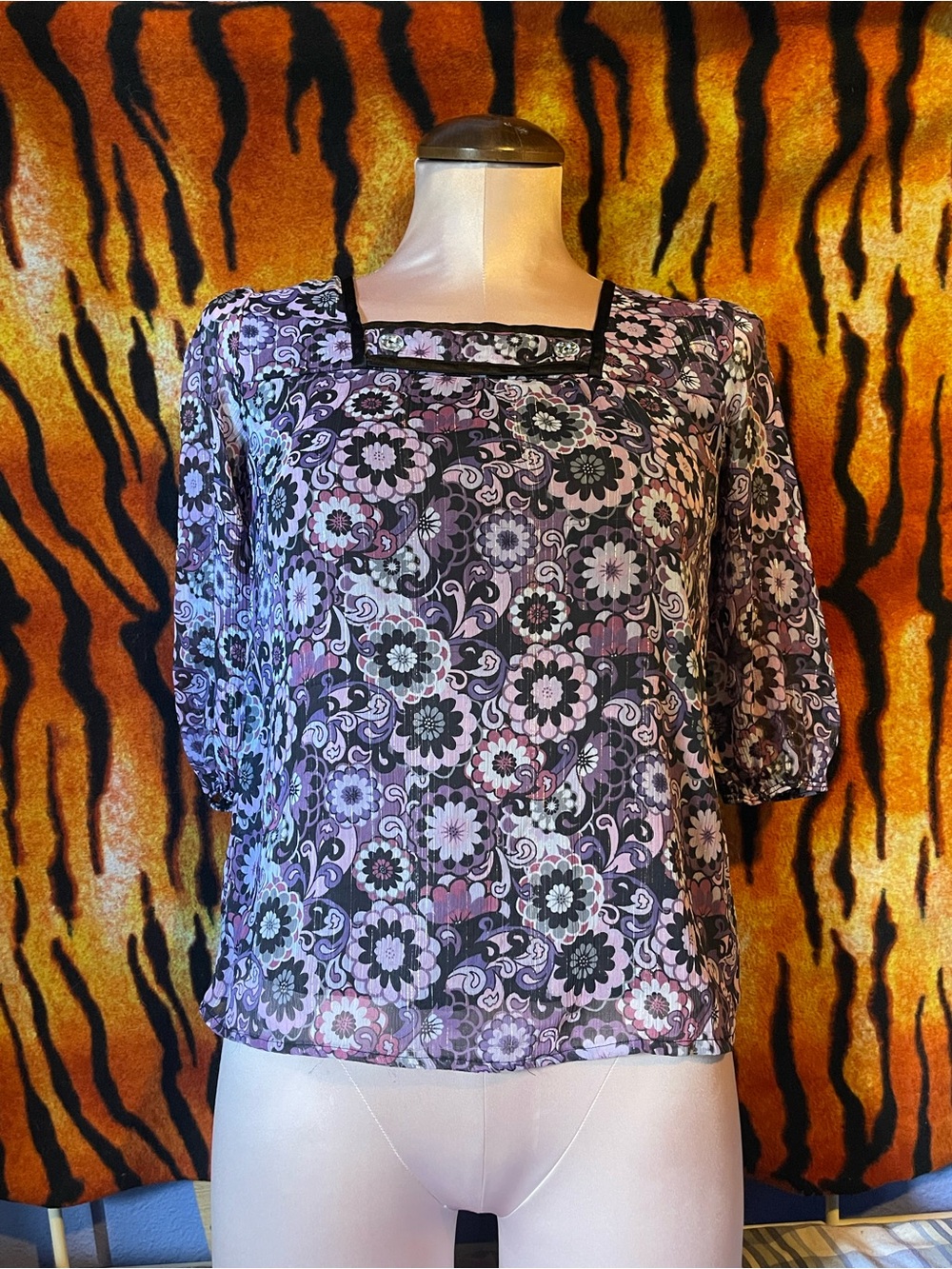 Sequin Hearts Purple Floral Square-Neck Blouse
